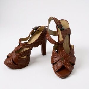 LC Lauren Conrad Brown Strappy Open-Toe Heeled Sandals –see measurement